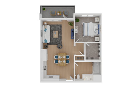 Floor plan for 1 bed, 1 bath, 594 sqft